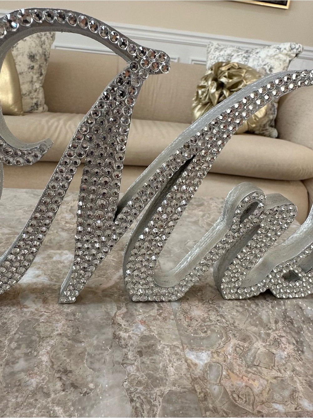 Mr & Mrs Rhinestone Script Wedding Sign - Silver - Picture 4 of 11